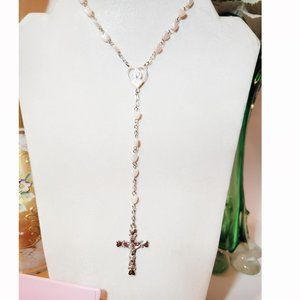 Vintage Pink Heart Dianty Pearlized My First Rosary Crucifix Religious Gift Rosa